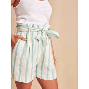 Faherty Cypress Womens Sz M Striped Linen Shorts Blue Green Resort‎ Beach